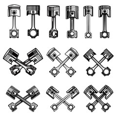Set of piston icons and design elements for logo, label, emblem, sign, poster, card, t shirt.