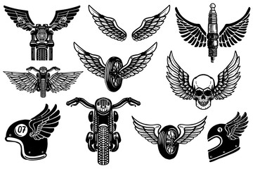 Set of motorcycle design elements. for logo, label, emblem, sign, poster, t shirt. © liubov