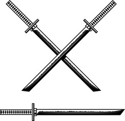 Samurai katana sword. Design element for logo, label, sign, banner, poster, flyer. © liubov