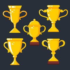 Set of winner cups in flat style. Design element for logo, label, sign, banner, poster, flyer.