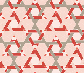 Seamless geometric pattern based on Arabic ornaments. Abstract geometric background in red and pink colors