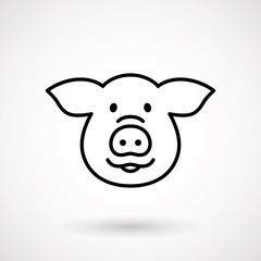 Pig line icon. logo Piglet face with smile in outline style. Icon of Cartoon pig head with smile. Chinese New Year 2019. Zodiac. Chinese traditional Design, decoration Vector illustration.