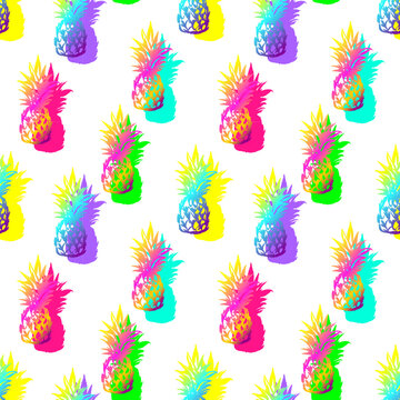 Colorful pineapple seamless pattern. Vector illustration.