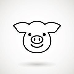 Pig line icon. logo Piglet face with smile in outline style. Icon of Cartoon pig head with smile. Chinese New Year 2019. Zodiac. Chinese traditional Design, decoration Vector illustration.