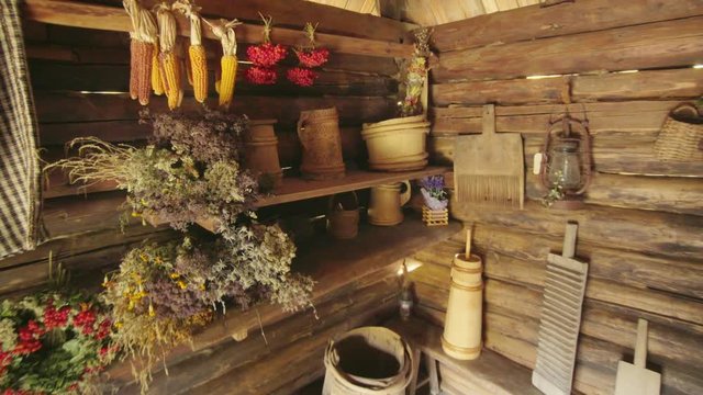 Interior of Old Storage Shed on Rural Ukrainian Farm. FullHD stock video