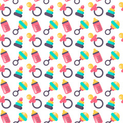 Fototapeta na wymiar Baby shower seamless pattern. Vector illustration. Cute color design for gift wrapping paper, greeting cards, posters, banners, fabrics, textile, web, prints