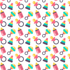 Baby shower seamless pattern. Vector illustration. Cute color design for gift wrapping paper, greeting cards, posters, banners, fabrics, textile, web, prints