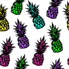 Colorful pineapple seamless pattern. Vector illustration.