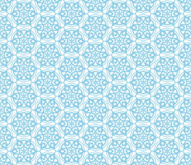 Abstract seamless kaleidoscope design blue color background. Creative raster illustration beautiful texture.