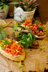  salmon roasted beef steak with salsa sauce