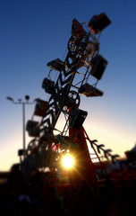 Tilt Shift view of upside down ride at the San Diego County fair