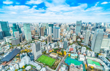Fototapeta na wymiar urban city skyline aerial view in Tokyo, Japan