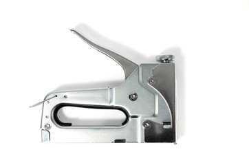 Metal Nickel plated stapler gun on white background, isolate.