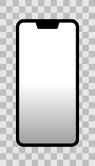 Smartphone icon - black  with turned on white gradient screen with notch, bezel-less, isolated - vector