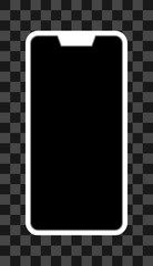 Smartphone icon - white  with turned off black screen with notch, bezel-less, isolated - vector