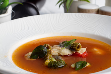  fish soup with broccoli and sea bass