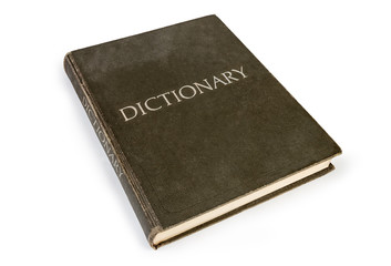 Old hardback dictionary on a white background