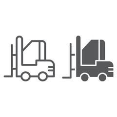Forklift line and glyph icon, warehouse and shipping, vehicle sign, vector graphics, a linear pattern on a white background.