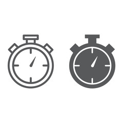 Stopwatch line and glyph icon, time and measure, timer sign, vector graphics, a linear pattern on a white background.