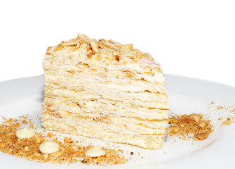 puff cake, a piece of cake napoleon, on a white background