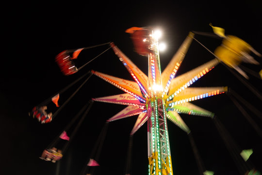 Colorful Rides At Night At California's San Diego County Fair