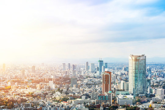 urban city skyline aerial view in Tokyo, Japan