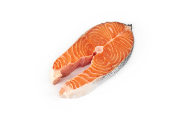 Slice of red fish salmon isolated on white background.