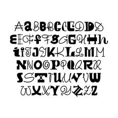 Lettering handmade font. Decorative alphabet black color for the design of posters, write postcards and slogans, playful style