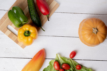raw vegetables set, top view