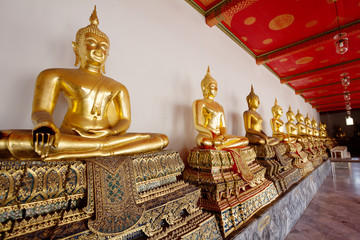 Bangkok, Thailand Wat Pho Temple Of The Reclining Buddha. Buddha. In the galleries of the temple are hundreds of Buddha statues.