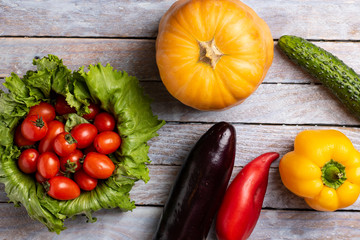 fresh vegetables on rustic table