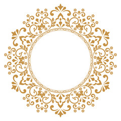 Decorative frame Elegant vector element for design in Eastern style, place for text. Floral golden border. Lace illustration for invitations and greeting cards.