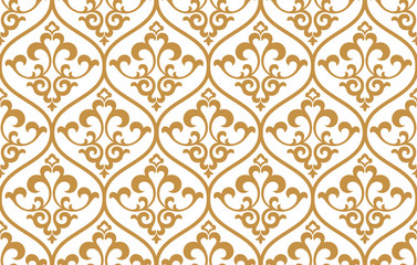 Floral pattern. Vintage wallpaper in the Baroque style. Seamless vector background. White and gold ornament for fabric, wallpaper, packaging. Ornate Damask flower ornament