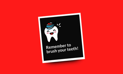 Remember to brush your teeth Health poster with Happy Tooth Vector Illustration