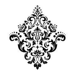 Damask graphic ornament. Floral design element. Black vector pattern