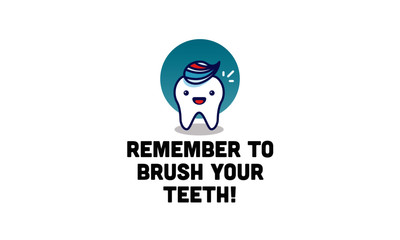 Remember to brush your teeth Health poster with Happy Tooth Vector Illustration