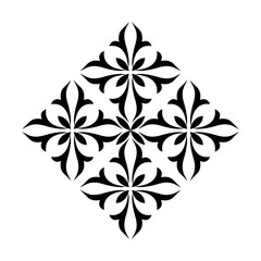 Damask graphic ornament. Floral design element. Black vector pattern