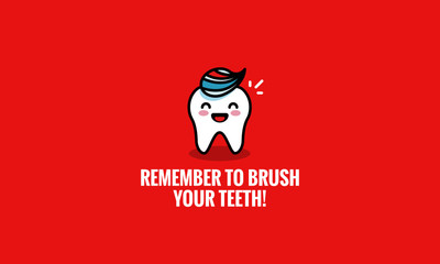 Remember to brush your teeth Health poster with Happy Tooth Vector Illustration