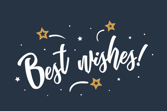 Best wishes lettering card, banner. Beautiful greeting scratched calligraphy white text word stars. Hand drawn invitation print design. Handwritten modern brush blue background isolated vector