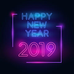 2019 Happy New Year Celebration. Neon Style.