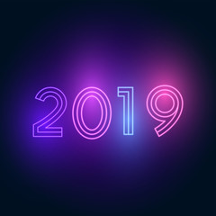 Fototapeta premium 2019 Happy New Year Celebration. Neon Style.