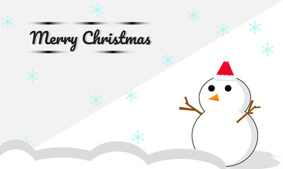 New year greeting card with copy-space.Happy snowman standing in christmas landscape.Snow background