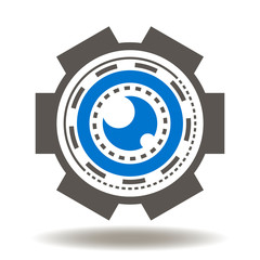 Eye cyber gear ai icon vector. Big brother illustration. Artificial intelligence surveillance logo.