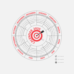 2020 Calendar Template.Calendar 2020 Set of 12 Months.Yearly calendar vector design stationery template.Vector illustration.