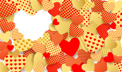 Valentine's Day background. Red and gold paper hearts