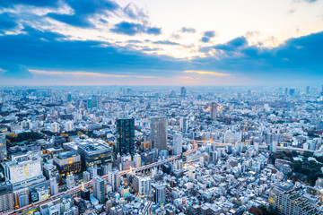 city skyline aerial night view in Tokyo, Japan