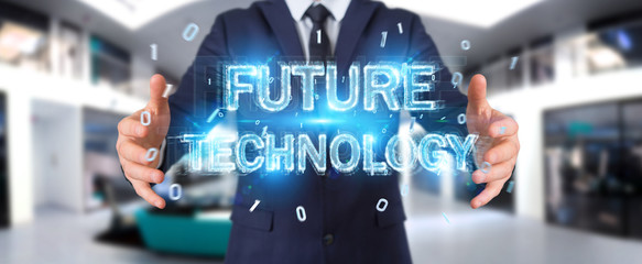 Businessman using future technology text interface 3D rendering