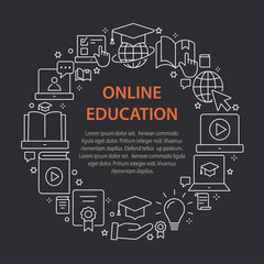 E-learning distance education outline icons set for interface, print.