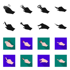 Vector illustration of touchscreen and hand sign. Collection of touchscreen and touch stock symbol for web.