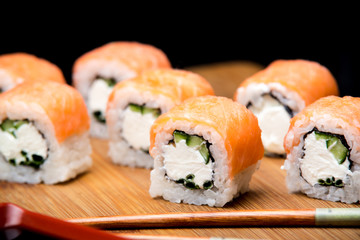 Philadelphia roll with wasabi, ginger and soy sauce.